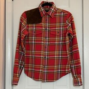 Rugby, Ralph Lauren, Orange & Yellow, Plaid Button Down Flannel Shirt, Size 6